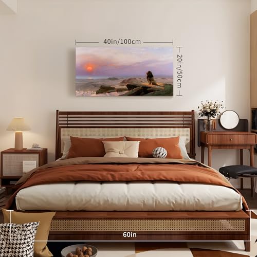 SERIMINO Large Wall Art, Landscape Wall Art, Sunset Painting Canvas Prints, Animal Lion Vintage Artwork, Desert Scenery Farmhouse Wall Decor Living Room Bathroom Bedroom 20x40 Inch