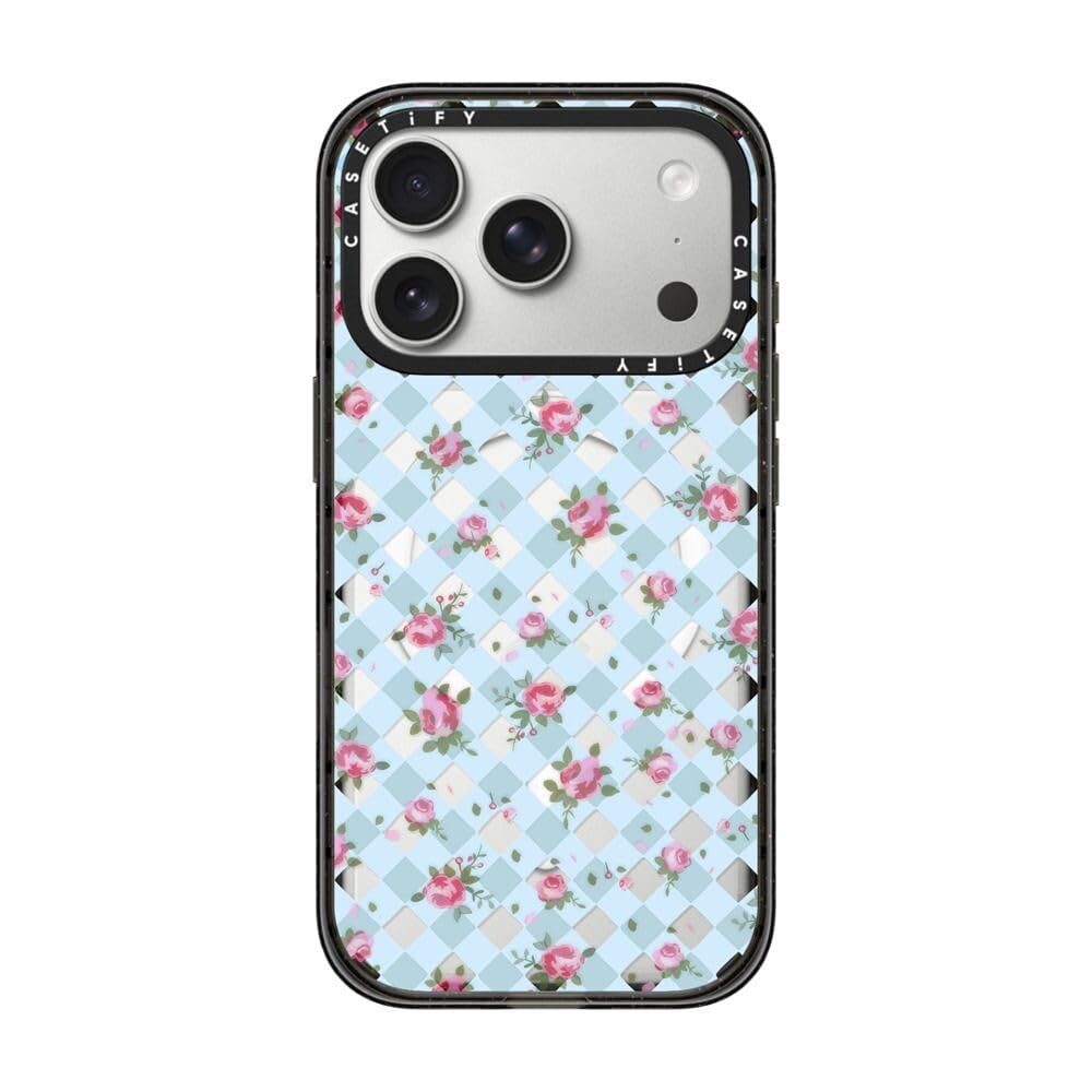 CASETiFY インパクト iPhone 17 Pro ケース [MagSafe対応/薄型 軽量/耐衝撃] - Floral Gingham - Blue - クリア ブラック
