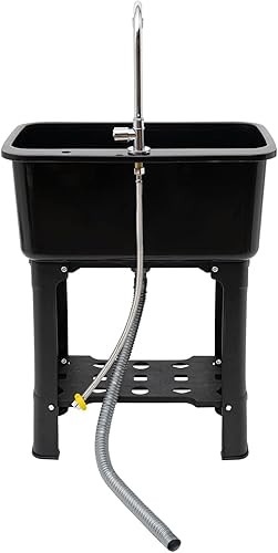 Miniatura 5 de Fregadero de lavandería de plástico independiente con tabla de lavadero, fregadero utilitario para interiores y exteriores, kit de drenaje de