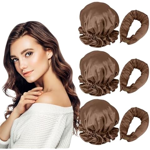 Kaiersi Satin Heatless Hair Curler 3 Pack - Soft Silk No Heat Curling Headband with 3 Curling Irons for Women, Brown (Item Form: Rod, Material: Satin, Suitable for All Hair Types, Hair Color: Brown) Cover