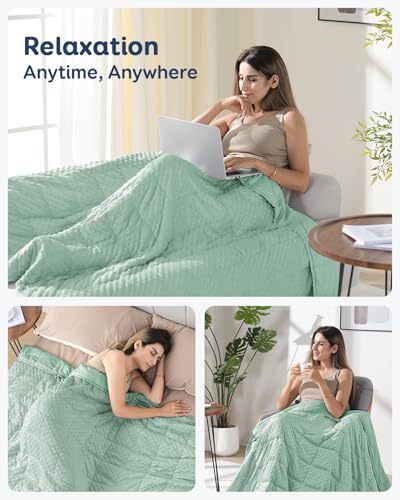 Image of Kivik Breathable Weighted Blanket for Adults, 20lbs Ultra Soft Minky Dot Heavy Blankets, Reversible Cooling and Warm Blanket for All Seasons, Machine Washable, 60 inchx80 inch Queen Size, Sage Green