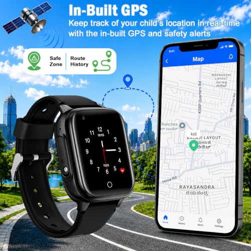 Image of SeTracker 'GPS-G2' Kids Smart Watch | 4G /5G SIM Support, GPS Tracking, HD Video Calling | Parental Control, Safe Zone Alert, SOS, Voice Chat, Class Mode | Best Gift for Kids (Boys /Girls) - Black