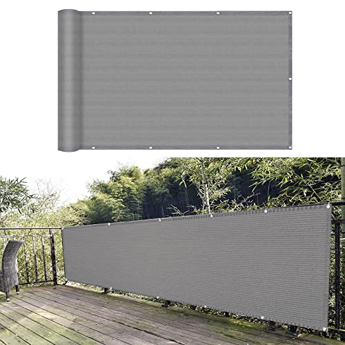 Exterior para balcón, 124,5 x 449,6 cm, protección solar y viento, valla de jardín, pantalla gris antimiradas (55 x 550 cm, 22 x 217 pulgadas)