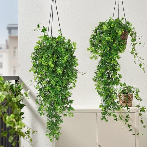 RECUTMS 2pc Fake Hanging Plants for Outdoor Artificial Green Rose Plastic by RECUTMS - Used condition - Image 6