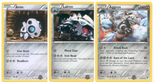 Pokemon Aggron, Lairon and Aron - Rare Card Evolution Set (Plasma Blast #57, #58 and #59)