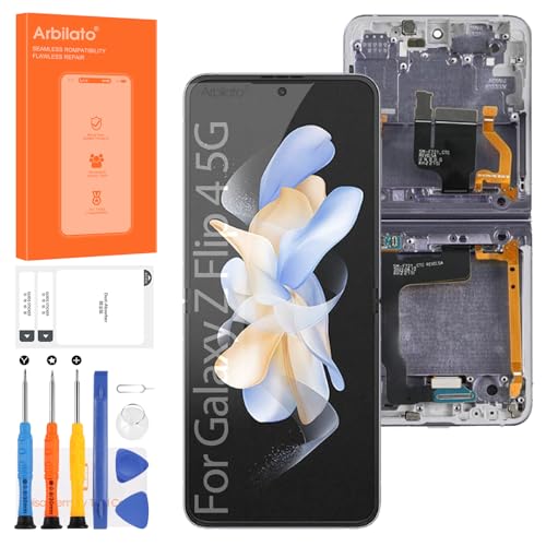 Original Screen for Samsung Galaxy Z Flip 4 Inner Foldable Screen Replacement for Galaxy Z Flip 4 5G LCD Screen SM-F721B Touch Display Digitizer Assembly Repair Parts(Purple with Frame)(US Version)