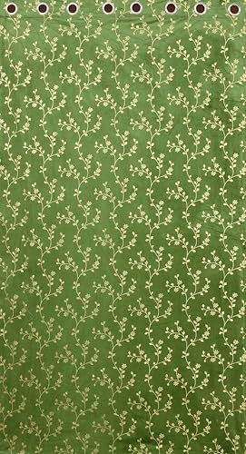 Image of Heavy Velvet Fabric Room Darkening Floral Design Curtains 7 Feet for Door, Green, Pack of 2 Pieces