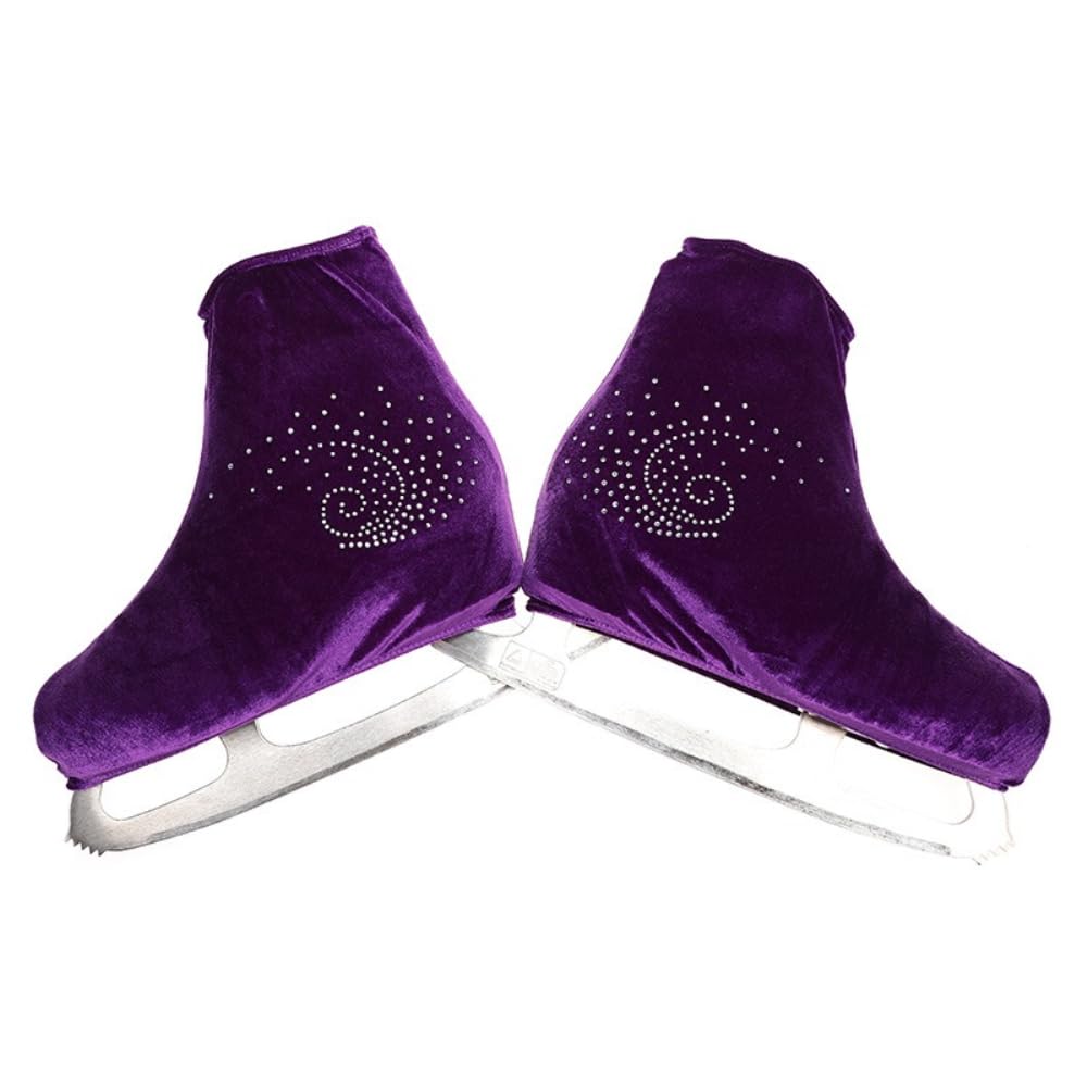 Blausky 1 Pair Unisex Velvet Skates Covers, Figure Skating Shoe Covers with Rhinestones, Cover Socks, Tear-Resistant & Elastic Cover for Inline Skates, Roller Skates and Ice Skates, Purple, L (37-39)