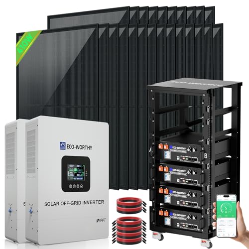 ECO-WORTHY 10000W Complete Off-Grid Solar Panel Kit for Home| 10KW 120V/240V Output Split Phase| 20.48kWh Lithium Battery with Rack| 9840 Watts Solar Panel PV