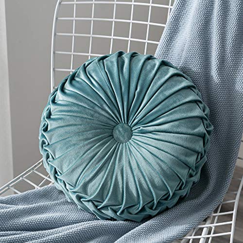 Mocofo 14" Velvet Pleated Round Pumpkin Throw Pillow Couch Cushion Floor Pillow For Sofa Chair Bed Car Home Decorative (Light Blue) #TOP11