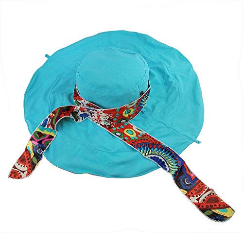 Greenery Women's Sun Protection Hat Reversible Foldable Floppy Wide Brim Beach Travel Sunhat Cap Visor Lace Headband Upf50+ (Sky Blue) #TOP3