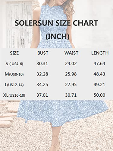 Solersun Women's 2023 Summer Sleeveless Smocked Dress Boho Floral Ruffle Tiered Swing Flowy A Line Beach Party Midi Sundresses Blue L #TOP5