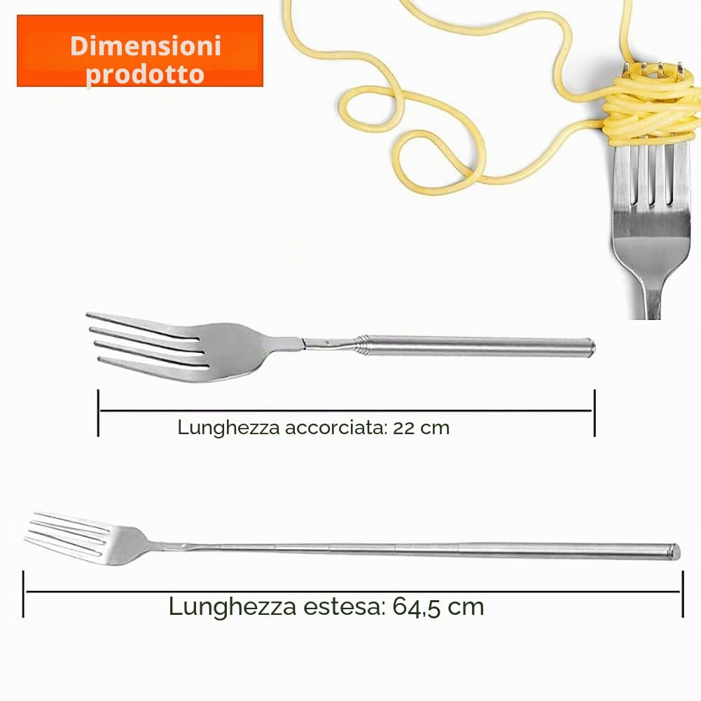 Forchetta telescopico, forchetta estensibile, posate a forchette, forchetta da barbecue lunga, forchette da cucina lunga in acciaio inox per cena dessert alla frutta (22,1-64,6 cm)