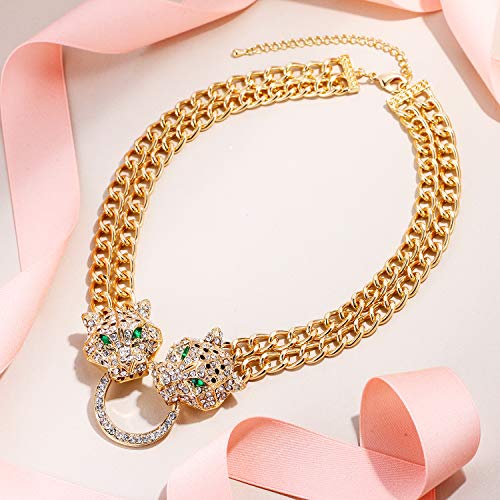 EVER FAITH Austrian Crystal Costume Jewelry Double Leopard Animal Circle Collar Statement Necklace for Women3