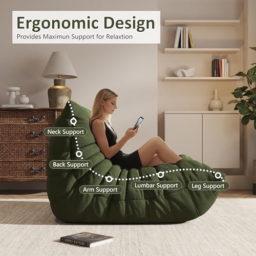 Image of Giant Bean Bag Chair for Adults - Cozy Loveseat Fireside Accent Chair with Memory Foam,Comfy Lazy Oversized Floor Sofa Couch Boneless Chaise Lounge for Living Room Bedroom Gaming Room (2 Seater)