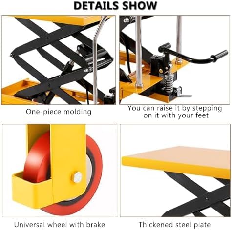 Carrello elevatore idraulico con 4 ruote, per movimentazione dei materiali, design ergonomico, struttura resistente, altezza regolabile per un facile caricamento