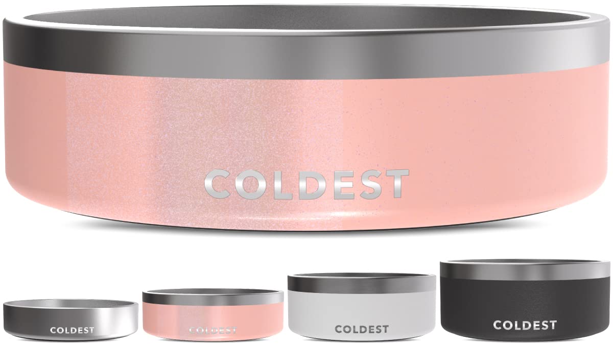 The Coldest Water Dog Bowl, Anti Rust Metal & Non Slip Dog Bowls Large, Spill Proof Heavy Duty 3 Layers Insulated Dog Bowl, Food & Bowl for Dogs, Cats, Dishwasher Safe (42 oz, Forever Pink Glitter)