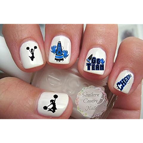 Cheer Cheerleader Cheerleading Blue/Black Design Nail Art Decals Cover