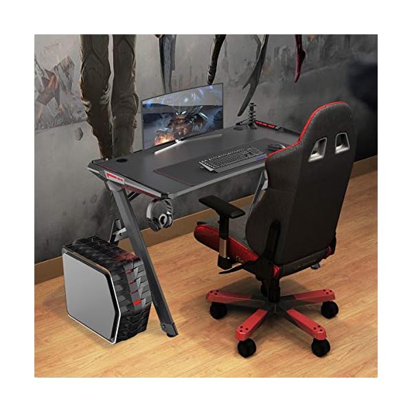 sogesfurniture Gaming Tisch R-Förmig, 120x60cm Großer Gaming Schreibtisch Computertisch Arbeitstisch mit Mausunterlage… – Bild 3