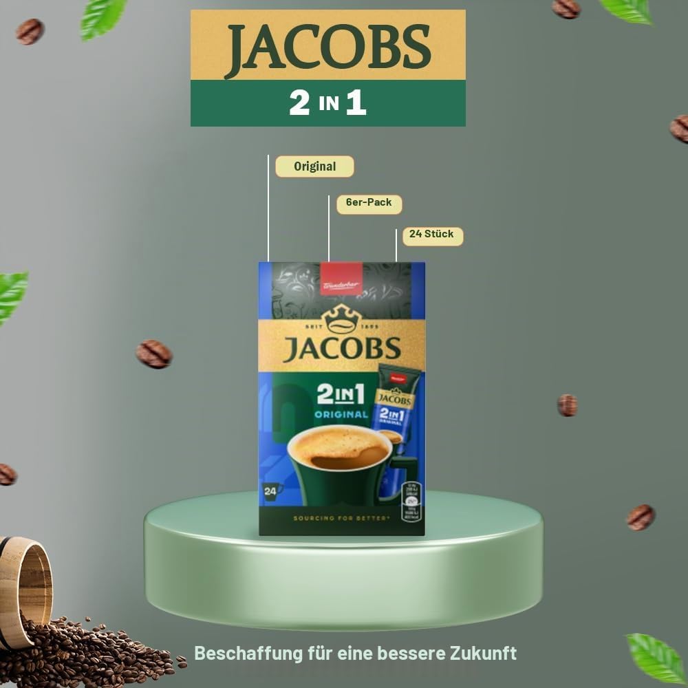 JACOBS 2in1, instant coffee powder, 24 sticks/sachets, 297.6g