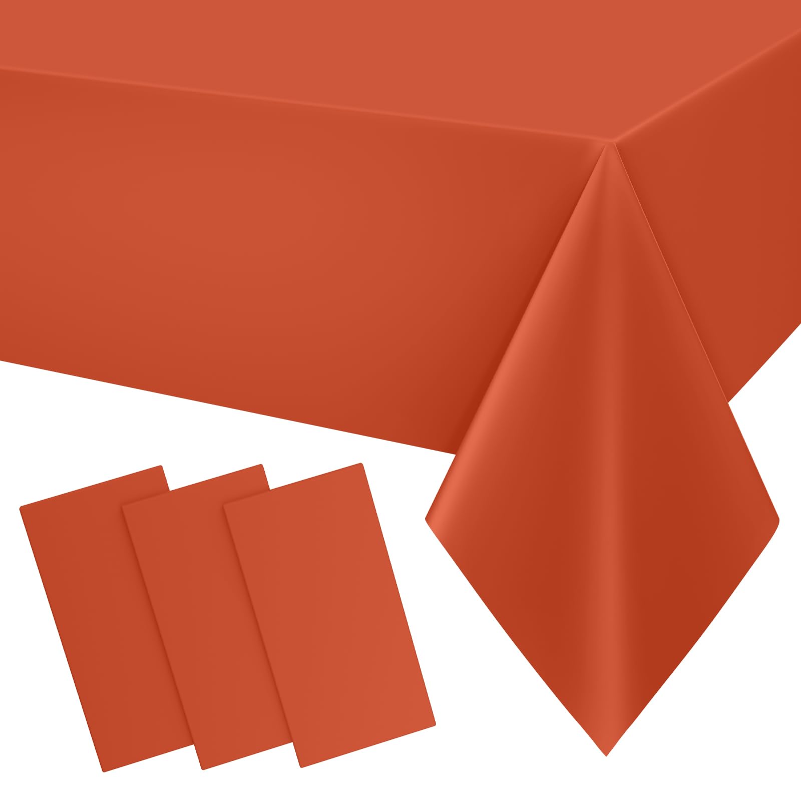 Smiry Disposable Table Cloth 3 Pack, 54 x 108 Inch Waterproof Plastic Tablecloth, Decorative Rectangle Table Covers for Party, Birthday, Picnic, Rust