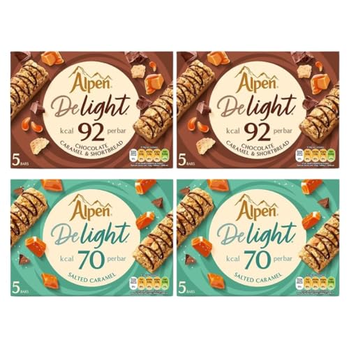 Breakfast Bar Bundle Containing Alpen Light Cereal Bar Salted Caramel 5x95g x2 & Chocolate Caramel Shortcake 5x120g x2 (4 Pack)