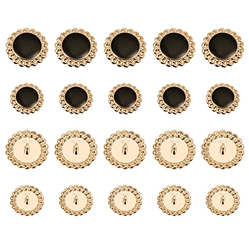 Yuearn 25Mm 20Mm Black Metal Blazer Buttons Flat Shank For Sewing, 20Pcs Gold Velvet Gold Button With Box Assorted Buttons Mixed Buttons For Shirt Coats Blazer Dress Diy Crafting Decorations #TOP2