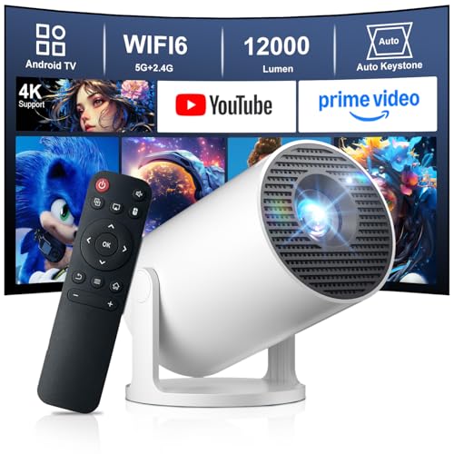 [2026 New Upgraded]Smart 4K Projector WiFi 6 BT5.4 12000Lumens with Auto Keystone Built in Apps 270 Rotation Short Throw Mini Portable Projector for Phone/Xbox/Laptop/TV Stick/USB