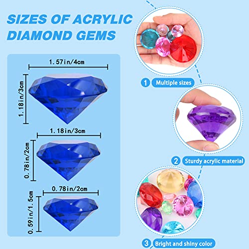 Yujun 46 Pcs Diving Gems Toys,Acrylic Big Diamond Pool Gems With Pirate Treasure Chest Summer Beach Underwater Swimming Toys For Kids Birthday Swimming Pool Party Favors Fish Tank Stuffer (3 Sizes) #TOP2