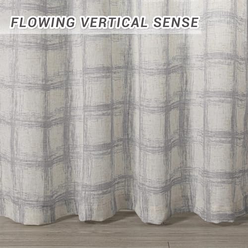 Image of MYSKY HOME Linen Sheer Curtains 95 Inch Length for Bedroom, Living Room Curtains 2 Panel Sets, Soft Plaid Linen Polyester Blend Semi Sheers Light Filtering Back Tab Privacy Drapes, 50 inchx95 inch, Grey