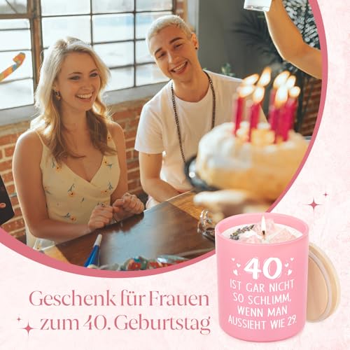 Craftique 40 Geburtstag Frauen, Dekorative 10OZ Duftkerze mit Holzdeckel, Rosa, Geschenk 40. Geburtstag Frau, Geburtstagsgeschenk für Frauen, Freundin, Schwester, Kollegin