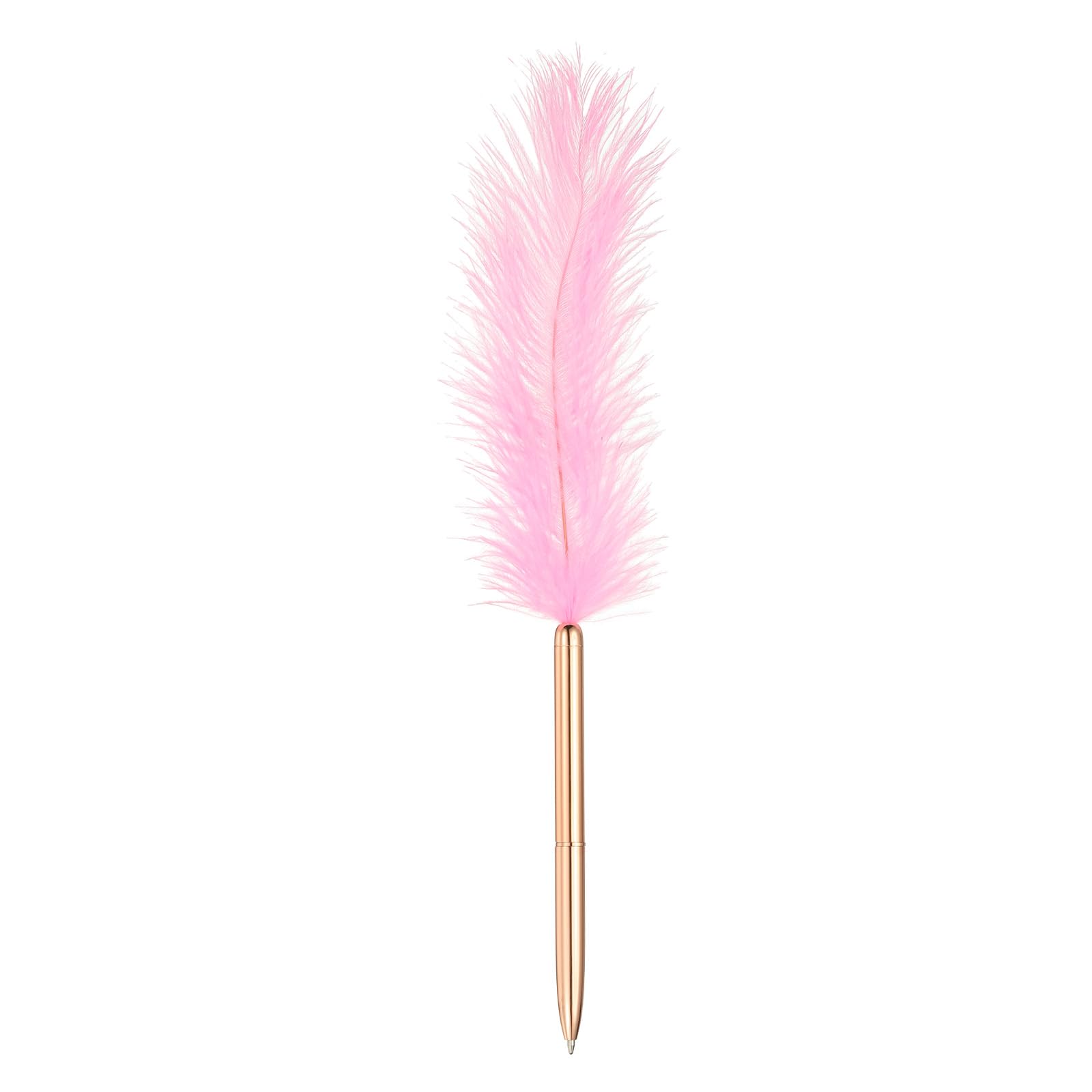 PATIKIL 1.0mm Feather Ballpoint Pens Bulk, Black Ink Vintage Plated Rod Quill Writing Pens for Office Wedding Guest Signature Style 1, Pink/Rose Gold