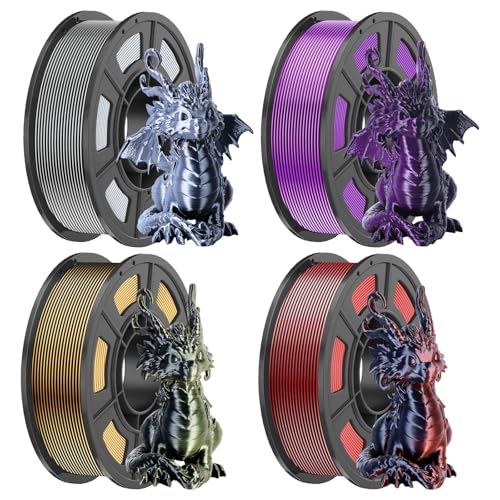 Amoybaby Dual Color Silk PLA Filament Bundle | 4-Pack (250g/Spool, 1kg Total), Black Gold&Black Red&Black Purple&Black White, High-Speed Shiny 3D Printer Filament 1.75mm for FDM 3D Printers&Pens