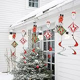 winemana Christmas Outdoor Hanging Decorations, Set of 6 Wind Spiral Windsock Spinner with Santa Claus Reindeer, Xmas Ornament for Indoor Outside Tree Porch Garden Front Yard Lawn