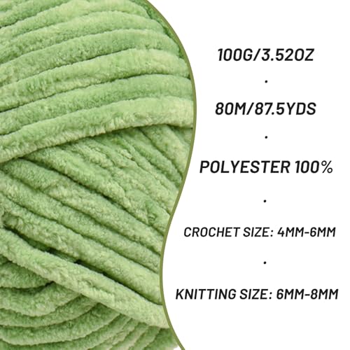 Image of 3 Pack Fluffy Chenille Yarn for Crocheting, Chunky Velvet Yarns for Crochet Amigurumi, Baby Yarn for Crocheting Soft Blanket, 262.4yds /10.5oz Bulky Yarns for Crafts /Hats /Shoes /Socks (3 Avocado Green)