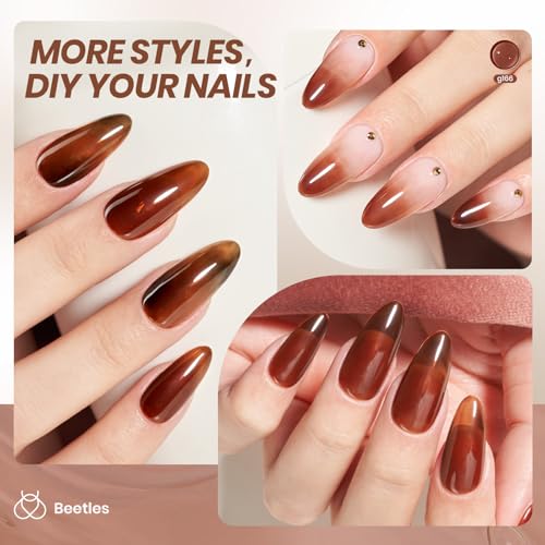 Image of Beetles Brown Gel Nail Polish - 15ML Mocha Jelly Natural Gel Polish Nail Concealer Sheer Translucent Effect Soak Off UV Mist Collection French Nail Art Manicure Gift for Women