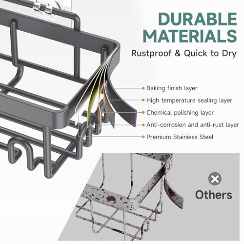 Veken Rustproof & Waterproof Shower Caddy 6-Pack, No Drilling Adhesive Shelves Rack with Soap Holder, Large Capacity Bathroom Organizers and Storage, Wall-Mounted Kitchen & Home Decor, Dark Grey