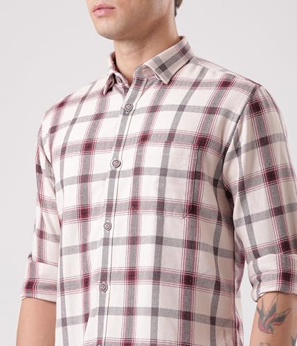 Image of TURMS Men's Casual Checks Shirts, Odor Control, Moisture Wicking, Button Down Collar, Cool Tech Cotton Fabric, Tailored Fit, Full Sleeve