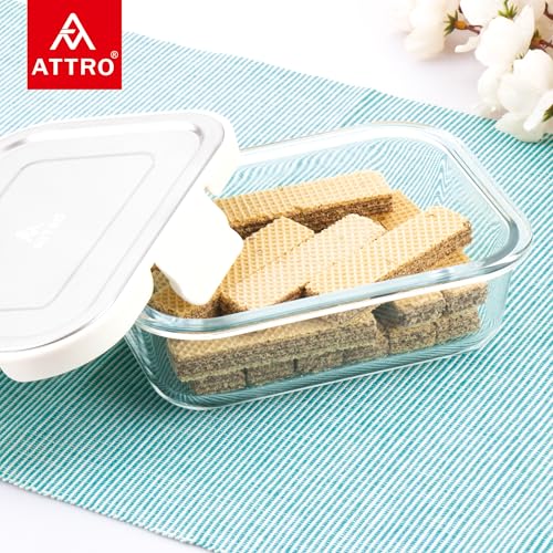 Image of ATTRO Glassox Borosilicate Rectangular Glass Lunch Box with Stainless Steel Lid Food Storage Container Microwave & Freezer Safe BPA-Free Food-Grade 640ml