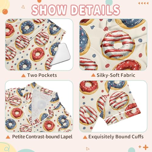 Red Blue Donut Polka Dots Summer Pajamas Set Soft Satin Pjs Sets 2 Piece Short Sleeve Sleepwear Casual Clothes3