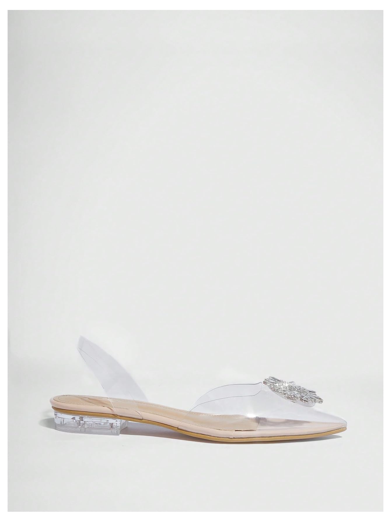 Sandales plates d'été à strass pour femmes, élégantes avec un talon transparent et des sandales à bout pointu à talon épais, parfaites pour les fêtes en extérieur.