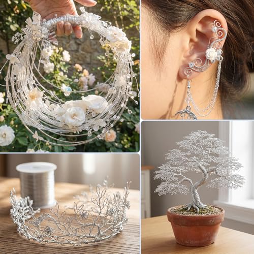 Image of Tenn Well Jewelry Wire, 26 Gauge Copper Craft Wire, 328 Feet 0.4mm Bendable Metal Wire for Jewelry Making, Sculpting, Floral Making, Wreath Making, Crafting, Christmas Ornaments (Silver Color)