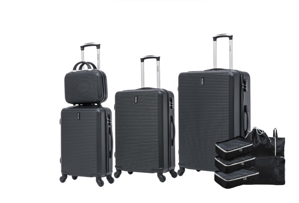 CELIMS - Set de Valises 4 Pièces avec Kit Organisateur de Valise | Cabine | Moyenne | Grande | Vanity | Noir