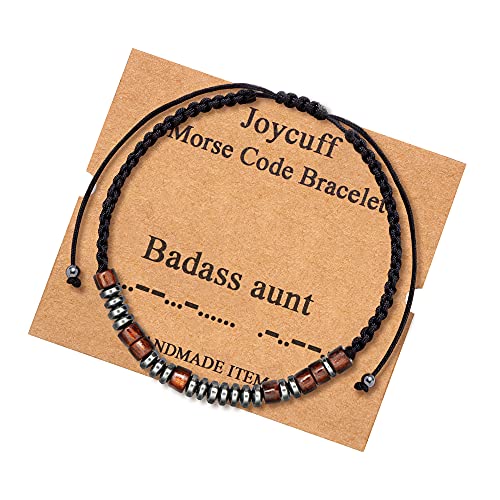 Joycuff Badass Aunt Badass Bracelet For Women Morse Code Bracelets Gift For Women From Niece Birthday Christmas Mothers Day Gifts Cord Wrap Wood Beads Bracelets Gift #TOP8