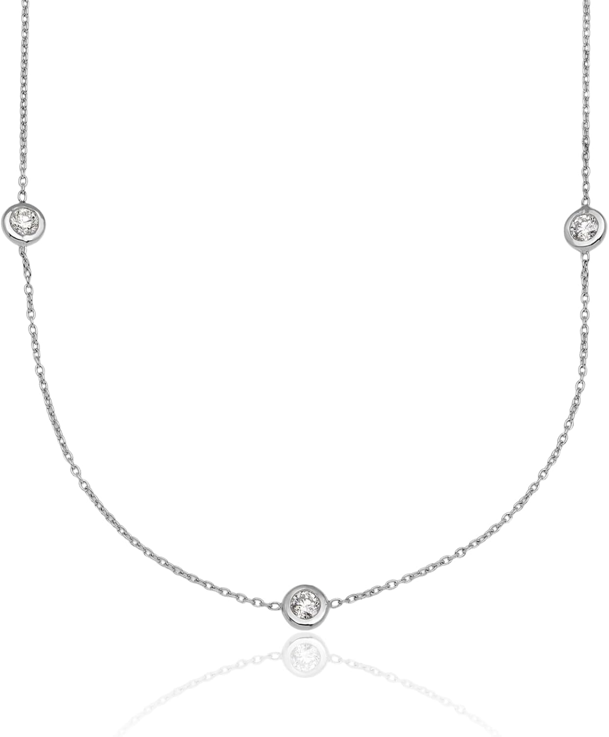 IceCarats Platinum 0.72 carat Lab Diamond 1mm Dainty Station Cable Chain Necklace Round Cut, Prong Set