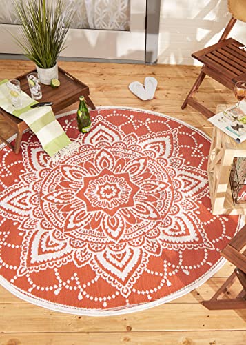 Tapete reversible exterior redondo 5 pies Spice Boho miniatura 6