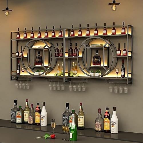 Support mural pour verres à vin et bouteilles de bar industriel 120 cm