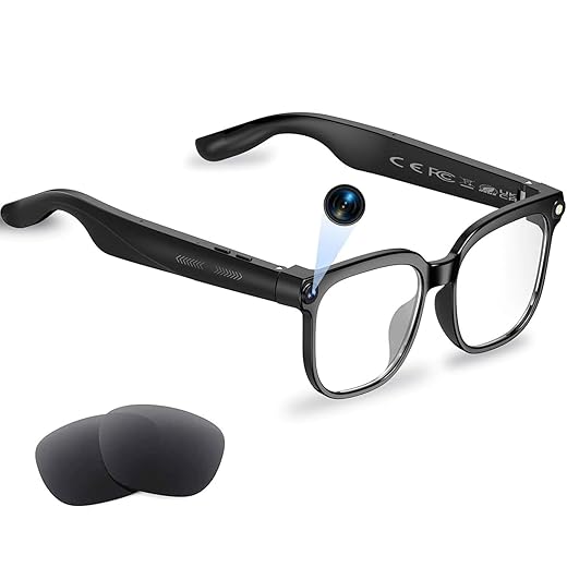 AI Smart Glasses with Camera and Audio, 8MP HD Camera Glasses for Men Women,1080P Video Recording Sunglasses,Real Time Translation,Voice Assistant, Open-Ear Audio for Travel, Meetings & Vlogging