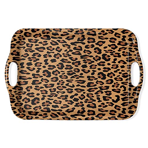 Plateau de service décoratif avec poignées - Multi-usage - Rectangulaire - Pour restaurant, fête, table basse, cuisine - Imprimé léopard