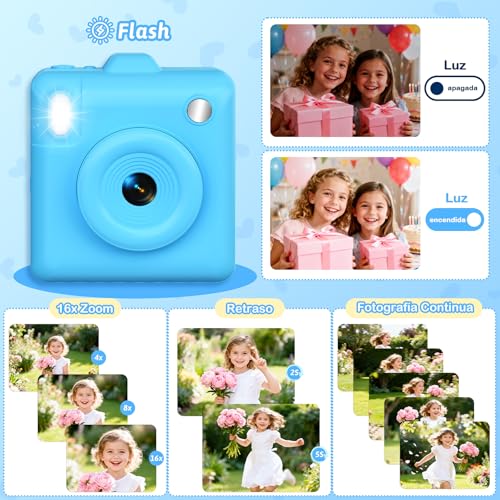 UIONVO Camara Fotos Infantil Instantanea,1080P Camara Fotos Infantil con Tarjeta de 32GB y Papel de Impresión Cámara Instantánea Cumpleaños para Niños y Niñas de 3 a 12 Años,Azul - imagen 4